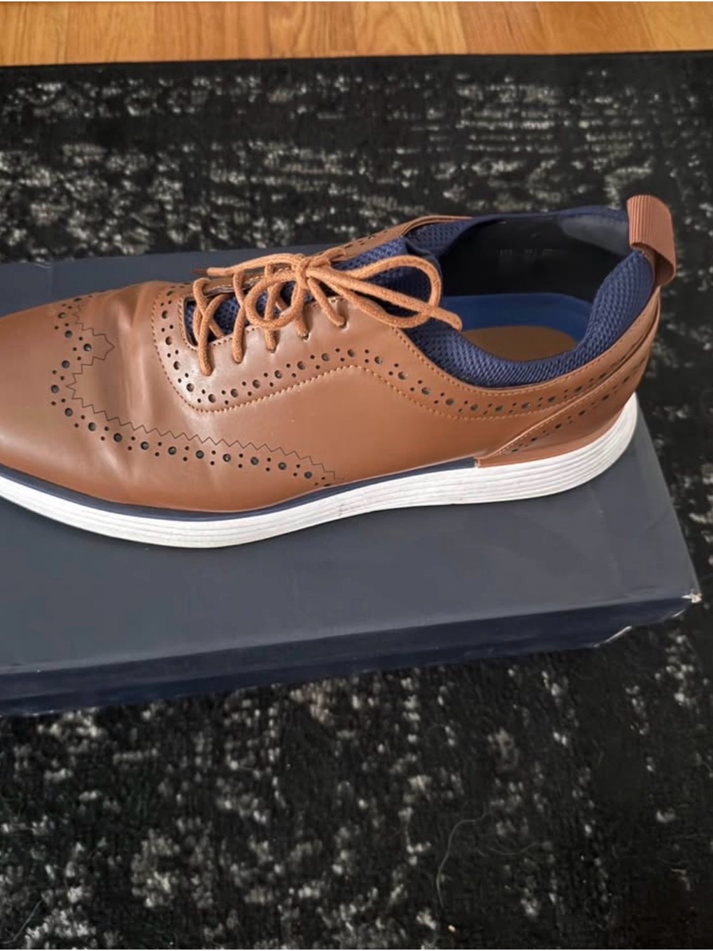 Bruno Marc Men's Tan Leather Wingtip Derby with Navy Lining